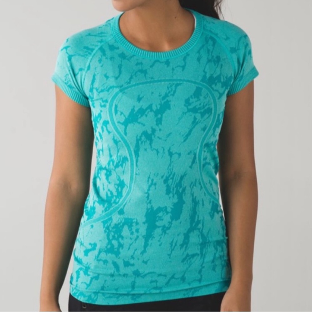 LULULEMON Swiftly Tech Short Sleeve Tee in Teal Green Marbled Granite Run Sz 6